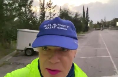 Comedian and political activist Eddie Izzard runs to Make Humanity Great Again
