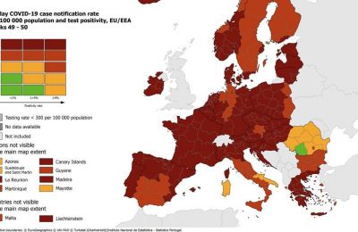 Europe continues to be in the deep red on the COVID-19 ECDC map