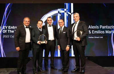 Alexis Pantazis and Emilios Markou of Hellas Direct have been named EY Entrepreneurs Of The Year for 2022 in Cyprus 