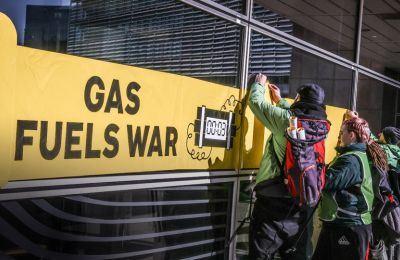 Greenpeace activists gather outside EU Commission building as organization fears EastMed would be 'NordStreamed'