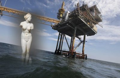 Aphrodite emerges from sea but behind closed doors