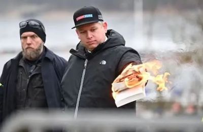 Photo of Rasmus Paludan burning the Quran in Sweden some days ago.  (Photo opIndia)