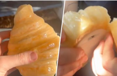 TikToker breaks open Temu lamp, finds real croissant inside