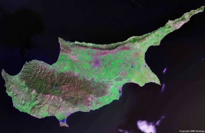 A satellite view of the divided island of Cyprus. Credit: Geology.com