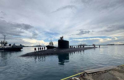 The USS Indiana arriving at the Limassol Port yesterday