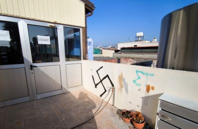 Nazi symbols and slogans mar the walls of community landmarks in Deftera. Photo credit: Doxa Deftera Facebook