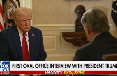 Mic'd up: Trump's first interview of the second term. Photo credit: Fox News Youtube