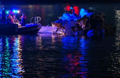 Getty photo of the remains of the American Airlines jet that crashed into the Potomac River in Wahsington DC around 4am this morning Cyprus time after colliding with a US Blackhawk helicopter.