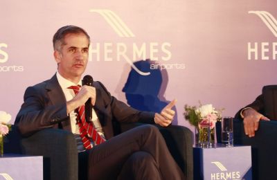 Former Athens mayor Costas Bakoyannis speaking at this year's 'Beyond Sea and Sun' conference organized by Hermes Airports