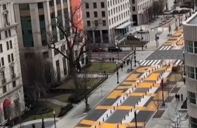 Construction crews dismantle Black Lives Matter Plaza near the White House. Photo courtesy of : lunionsuite Instagram