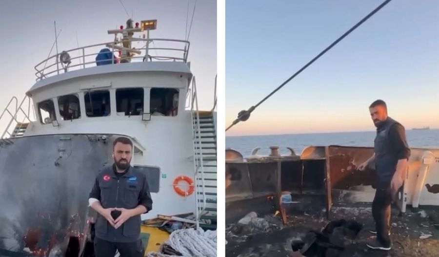 Cypriot company’s ship responds to SOS after drone strike. Photos screen captured from GazaFreedomFlotilla Instagram