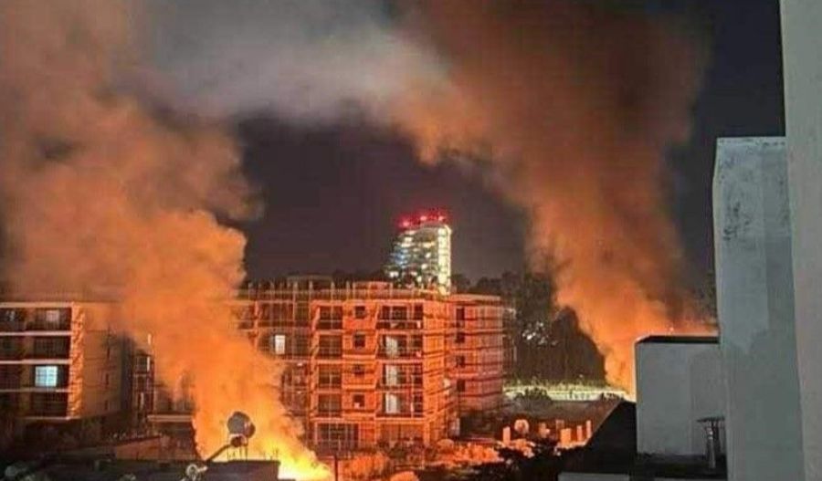 Late-night fire linked to fireworks causes damage, prompts police probe in port area. Photo screen captured from Andreas Kamarlingos Facebook video