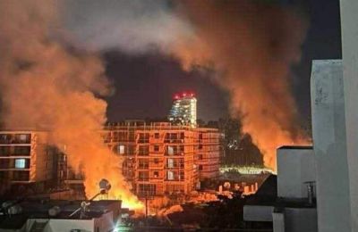 Late-night fire linked to fireworks causes damage, prompts police probe in port area. Photo screen captured from Andreas Kamarlingos Facebook video