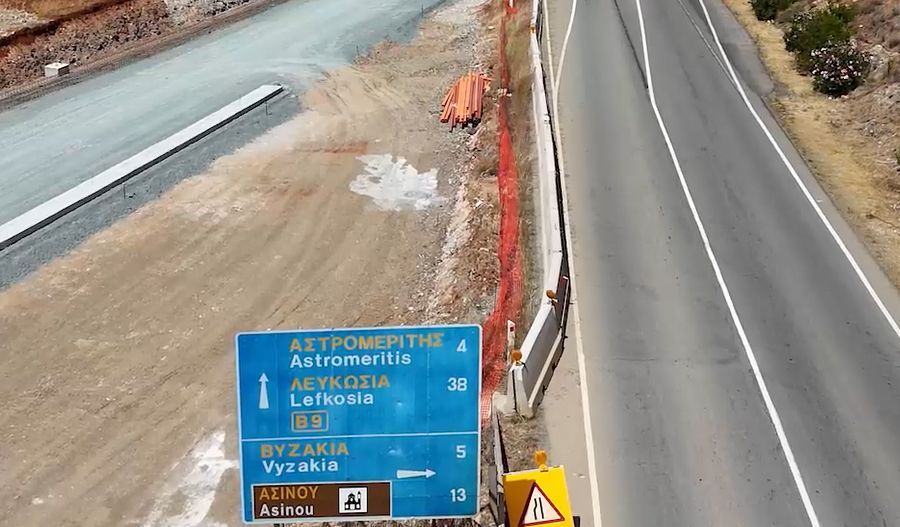 Drone footage of the Astromeritis-Evrychou highway scheduled to be completed by year's end