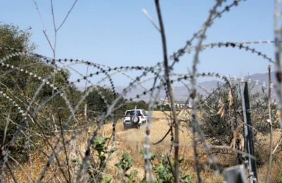 Photo of UN vehicle crossing buffer zone or green line in Cyprus