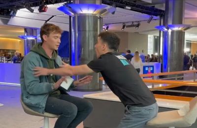 Screen grab from video of journlaist Caolan Robertson during his interview with Fidias Panayiotou.