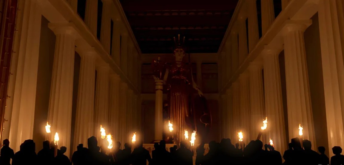 An imagining of how the Parthenon may have been illuminated at night. Photo courtesy of Juan de Lara