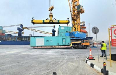 Desalination units from the UAE being unloaded in Larnaca port yesterday.  The units will be sent to Limassol and installed.