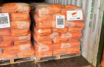 1,200 tons of humanitarian aid depart Limassol for Gaza under UN-coordinated effort. Photo credit: Cyprus Ministry of Foreign Affairs Facebook