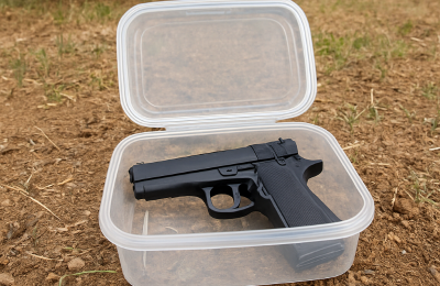 Authorities investigate loaded handgun found in Paphos olive grove. Photo is AI generated