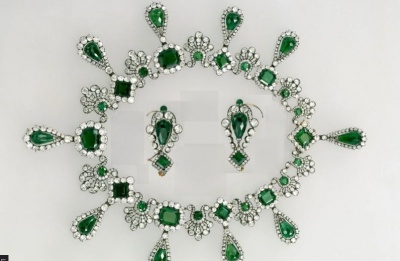 The stolen items included the Marie-Louise necklace and a matching pair of earrings. Photo credit: The Louvre via BBC