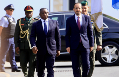 President of Sierra Leone Julius Maada Bio with President Nikos Christodoulides at the Cyprus Presidential Palace today.