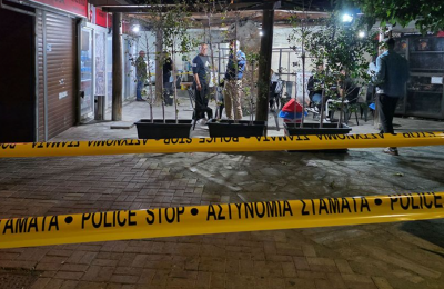 Crime scene at the kiosk in Konia, Paphos where the stabbing took place last night