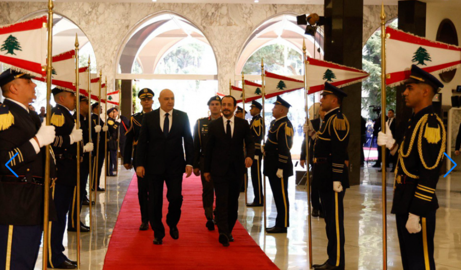 Lebanese President Joseph Aoun and Cyprus President Nikos Christodoulides on his visit to Lebanon to sign a historic maritime deal on November 26, 2025.