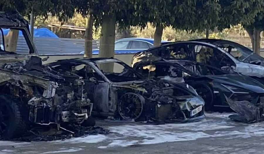 Firefighters extinguished the blaze, revealing two cars belonged to the 40-year-old businessman and the other two to a 38-year-old and a 21-year-old.
