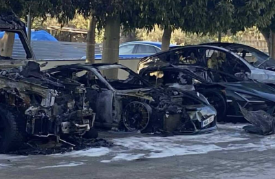 Firefighters extinguished the blaze, revealing two cars belonged to the 40-year-old businessman and the other two to a 38-year-old and a 21-year-old.
