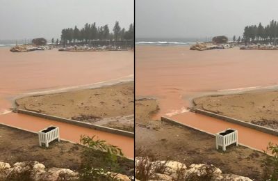 Red alert: Cyprus beach turns scarlet after heavy rains