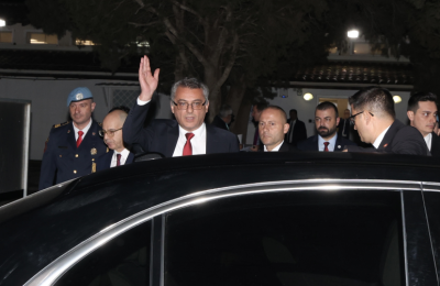 Turkish Cypriot leader Tufan Erhurman leaving the UN buffer zone at the end of a meeting with President Nikos Christodoulides and UN envoy Maria Angela Holguin - Dec 11, 2025. Photo:Philippos Christou