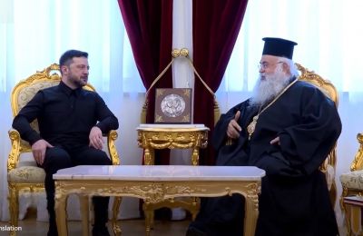 Archbishop Georgios draws parallels between Cyprus and Ukraine, but sensitive remarks go unanswered. Photo credit: @zelenskyy.official 