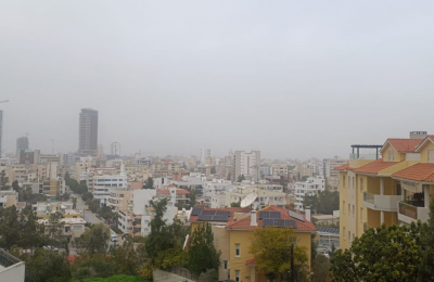 A view of Nicosia today with a blanket of dust from Libya