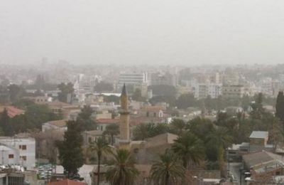 A view of Nicosia today with a blanket of dust from Libya