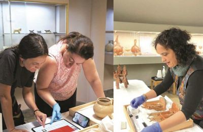 Hall 2 of the Museum, which houses finds from the Early-Middle Bronze Age, before (left) and after (right).