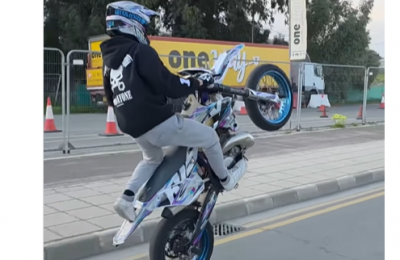Because what could possibly go wrong? Motorcyclist pulls stunts in Latsia