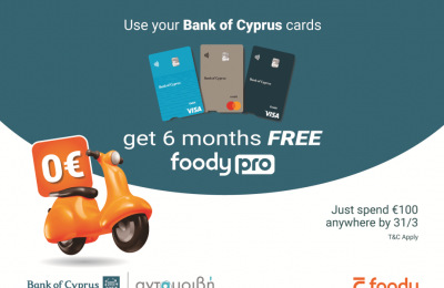 Pay with a Bank of Cyprus card and get 6 months of Foody Pro for free