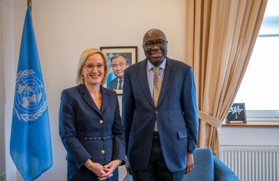 US Ambassador to Cyprus Julie Davis and UNFICYP Chief Khassim Diagne at the Nicosia buffer zone office May 6, 2026.