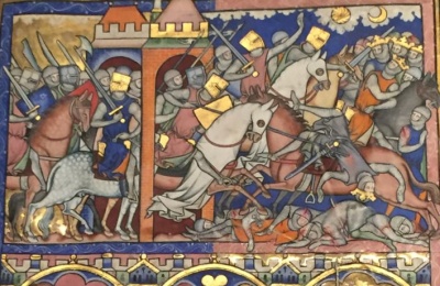 Competing calendars and weaponized histories manufacture the illusion of an inevitable final conflict. Image from The Crusader Bible at The Blanton Museum of Arts