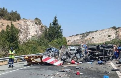 Motorway chaos after car crashes into roadworks vehicle near Paramali
