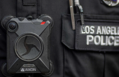 File photo of Los Angeles policeman wearing a body camera