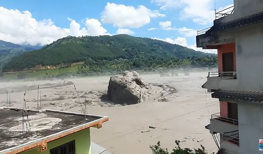 screen grab, nepal flood boulder Nabin news