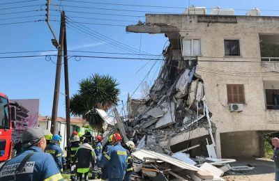 The aftermath of a building collapse in Germasogeia, Limassol, in April, which resulted in fatalities. File photo