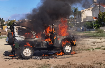 Car bursts into flames near former Orphanides in Nicosia
